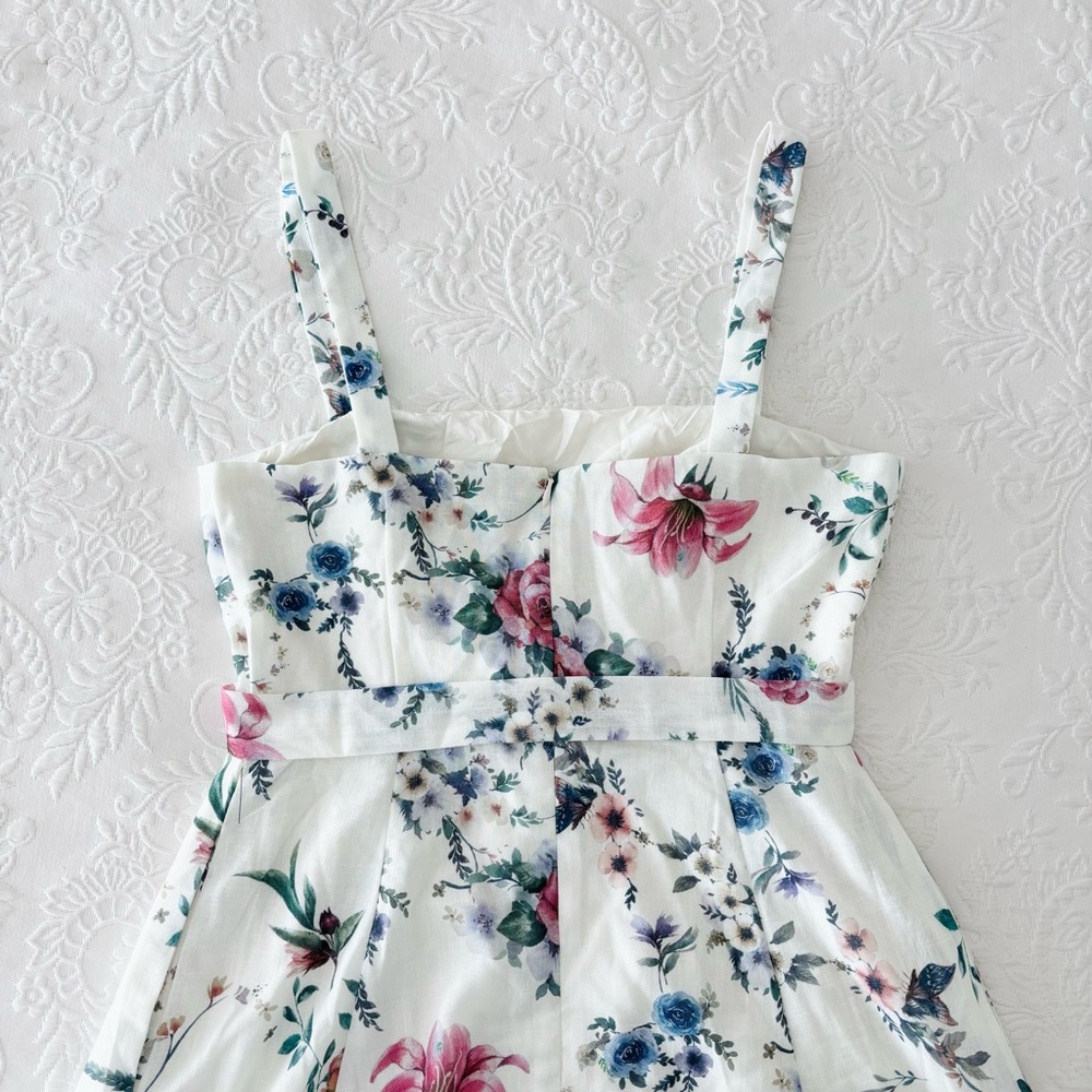 NWOT Lulus Sunny Posture Ivory Floral Sleeveless Midi Dress With Pockets Medium - Picture 5 of 8